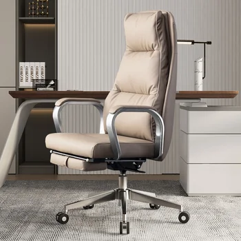 Луксозен кожен офис стол с подкрепата на шията, съвременна дръжка за ръководителя, поставка за крака, работно стол, Мързелива удобни мебели за геймъри Sillas