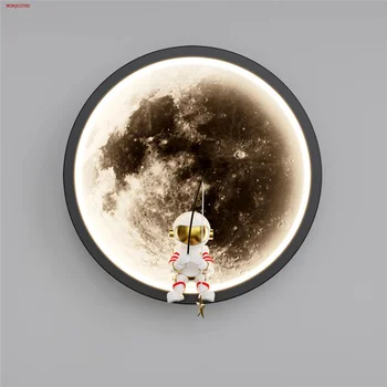 Cartoony астронавт на Луната, кръгла led монтиран на стената лампа, детска спалня, нощни осветителни тела, коридор, украса за дома, аплици