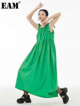 [ИАЛ] Женски зелено плиссированное бандажное рокля голям размер на дълга ремешке, нова рокля без ръкави свободно, намаляване, модерен прилив на Пролет-лято 2023 1DF0049