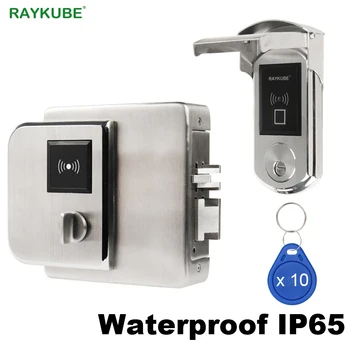 RAYKUBE Водоустойчив електронна система за заключване, с пръстов отпечатък с баркод IC-карти за проверка на пръстови отпечатъци за външни порти IP65