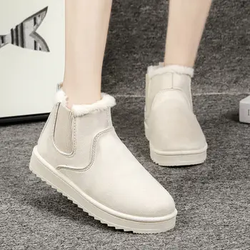 Дамски зимни обувки, новост 2021 година, топли зимни модни ботильоны на равна подметка от плътно кадифе, дамски памучен обувки без закопчалка, ботильоны 