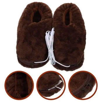 1 чифт топли плюшени тапочек с USB-топъл, обувки с електрически нагревател, зимни обувки (кафе цвят)