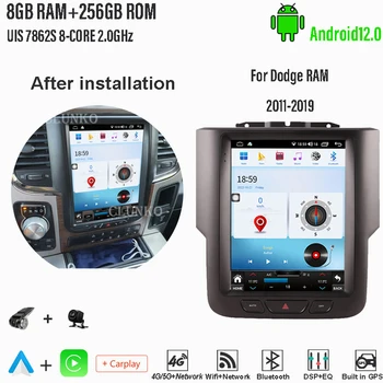 Clunko За Dodge RAM 2011-2019 Android Авто Радио Стерео Екран Tesla Мултимедиен Плеър Carplay Auto 8G + 256G 4G WIFI Bluetooth