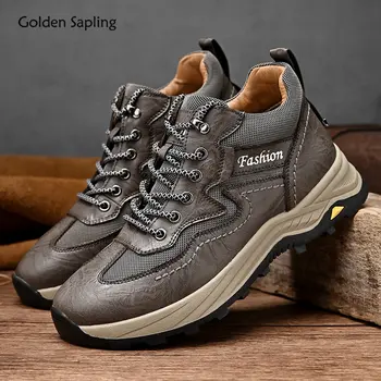 Мъжки улични обувки Golden Sapling, кожени обувки в стил ретро, класически обувки на платформа, ежедневни обувки от мека гума, планински обувки, мъжки