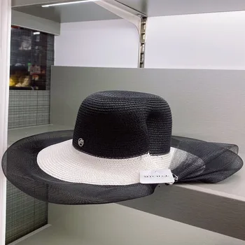 Летните слънчеви шапки с широка периферия за жени, сламена шапка с воал, в стил мозайка, UPF 50 + е с лека сгъваема упаковываемая плажна шапка, шапка-дербито на Кентъки