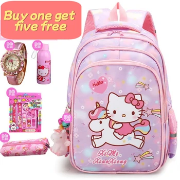 Училищен чанта sanrio Hello Kitty за момичета начално училище, скъпа принцеса, защита на гръбначния стълб, облекчаване на бремето, раници mochila