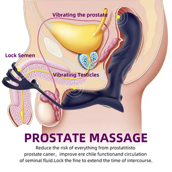 Мъжки вибратор за масаж на простатата, анален накрайник, силикон водоустойчив масажор-стимулант, пръстен за забавяне на еякулацията, играчка за мъже
