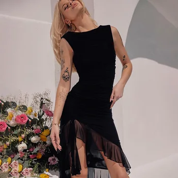 Европейското и американското-секси лятна рокля 2023 година, ново сетчатое сексуално пикантни без ръкави рокля с отворен гръб