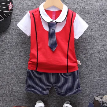 Детска лятна памучен дрехи за момчета, костюм, детски къси панталони с къси ръкави, комплект от 2 теми, детски спортни дрехи, детски ежедневни облекла от 1 до 4 години