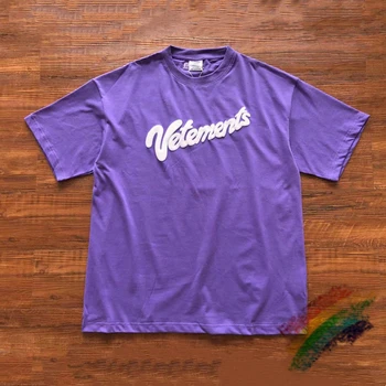 Лилава тениска с логото на стиропор Vetements за мъже и жени е 1:1, ежедневни тениска от дебел плат за по-добро качество, блузи, тениски