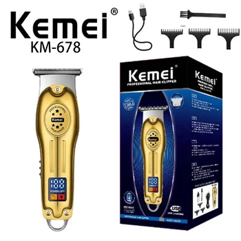 Kemei km-678, лидер на продажбите, LCD дигитален дисплей, Usb зареждане метален корпус, професионална електрическа машина за рязане на коса, тример за мъже
