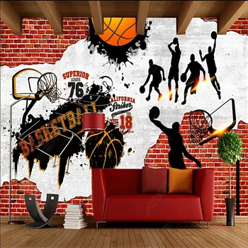 Ретро-ностальгическая тухлена стена, циментова стена, която свири в баскетбол, фон, тапети, обзавеждане за фитнес, баскетболни клуба, стенни тапети 3D
