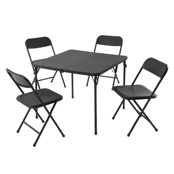 Безплатна доставка в САЩ, 5 бр. комплект сгъваеми маси и столове от черна смола