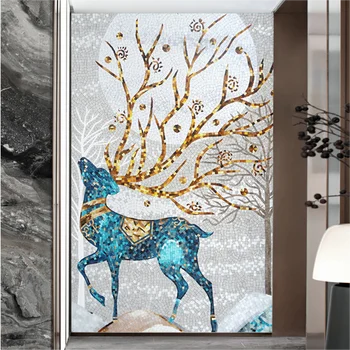 Ръчно рязане с изображение на елен, художествена стъклена мозайка плочки, монтиран на стената дизайн за украса на стени