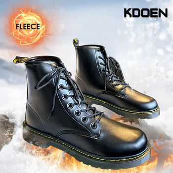 Дамски обувки KDOEN от лачена кожа с цип Топли армейските обувки в стил пънк-готик дантела, спортни, ежедневни байкерские обувки на дебела подметка