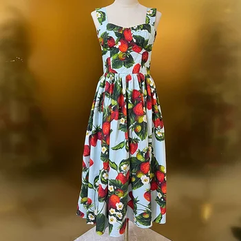 Модерни дизайнерски летни памучни дамски рокли за спагети презрамки, с флорални принтом 
