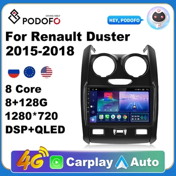 Podofo Android 10 автомагнитола за Renault Duster 2015-2018 мултимедиен плейър GPS 2din Carplay авто AI глас стерео DVD
