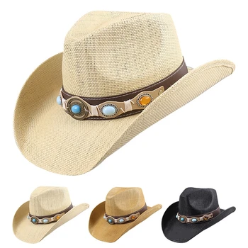 Мъжки дамски ковбойская шапка в западен стил с широка периферия, лятна плажна шапка с сенника подарък