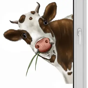 Стикер на прозореца крави Реалистични етикети с принтом выглядывающей крави Интересни забавни стикери за стена с изображение на выглядывающей крави Стикери за стена крави Етикети в прозореца се придържат