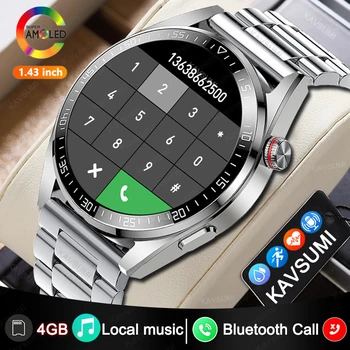 Мъжки умен часовник KAVSUMI с 4G памет и AMOLED екран, винаги които показват време, Bluetooth-предизвикателство, местната музика, умни часовници за Android и ios