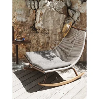 Изработена по поръчка скандинавски дизайн градински мебели от ратан, стол за почивка, балкон, диван от ратан, люлеещ се стол, малка масичка