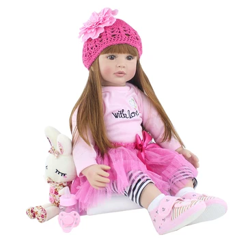 24-инчов сладка розова вязаная кукла-реборн, мека силиконова vinyl кукла-реборн, принцеса Бети, реалистична мека на допир 3D-кожа