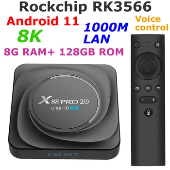 Android 11 TV Box X88 PRO 20 8 GB оперативна памет, 128 GB RK3566 с BT media player Гласов контрол 1000 М Ethernet 5 Г Двойна WIFI Телеприставка