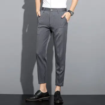 2023 Нов дизайн, мъжки панталони с висока талия, обикновен английски бизнес всекидневни костюми, панталони с копчета, права плътно прилепнали панталони, дрехи H19