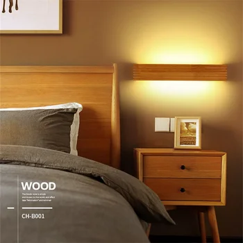 Модерна led лампа в японски стил, дъбови дървени стенни лампи, огледални стенни тела от масивно дърво в скандинавски стил, стенни лампи за спалня, баня, топла светлина