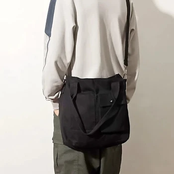 Холщовая мъжки чанти-месинджър през рамо, обикновена реколта голяма чанта през рамо, мода харадзюку, хип-хоп, голяма студентски училищна чанта