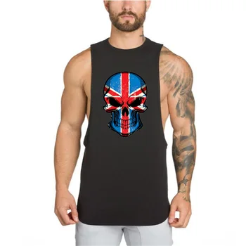 Muscleguys 2023 Флаг на Великобритания Череп Културизъм, Фитнес Стрингър Мъжка риза, Спортно облекло Жилетка Майк върховете