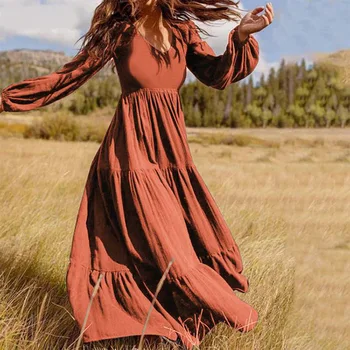 Дамско пролетно-есенни елегантна рокля с дълъг ръкав, есен дамское модно ежедневното Свободно однотонное дълга рокля, на Нов прилив, градинска облекло в стил Дубайском