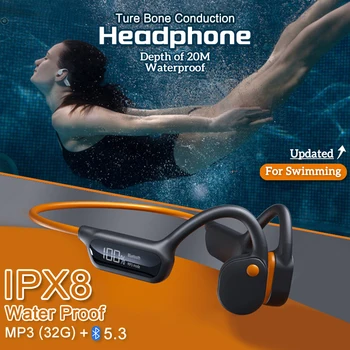Слушалки с костна проводимост IPX8, водоустойчив безжична слушалка за плуване, Bluetooth 5.3, MP3-плейър с 32 Г ram, двухрежимные слушалки