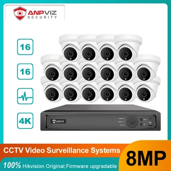 Anpviz 16CH NVR 8MP Турельная POE IP Камера NVR Комплект Външна Система за Сигурност 2,8 мм Фиксиран Обектив IR NVR Комплект P2P View H. 265