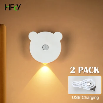 2 елемента USB Акумулаторна Сензор за Движение-LED нощна светлина Монтиране на Украса Спалня лека нощ Кухненски Шкаф Светлини Детски лека нощ