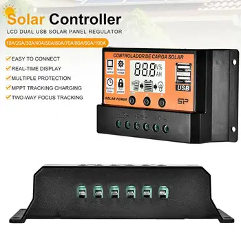 100A Контролер за зареждане на слънчеви панели Контролер 12 /24-Регулируем LCD дисплей Регулатор батерии соларни панели с USB порт